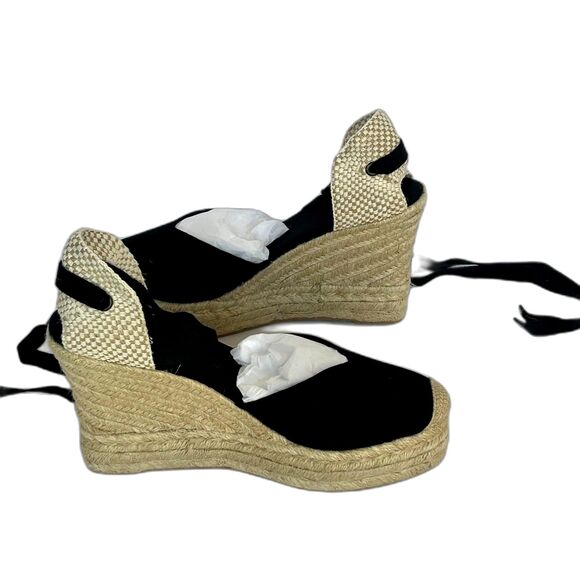 Soludos Wedge Shoes Women’s Size 8 Color Black Tan Tie Up Ankles Sandals - Picture 6 of 12